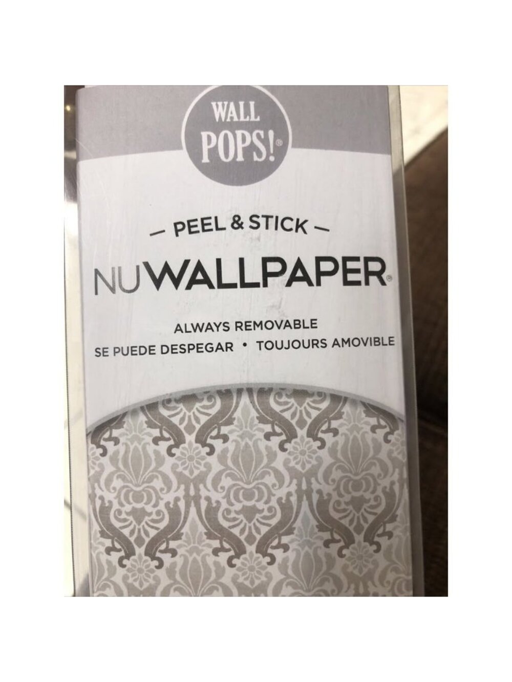 NUWALLPAPER Grey Nouveau Damask Peel And Stick Wallpaper Roll 20.5”x18ft